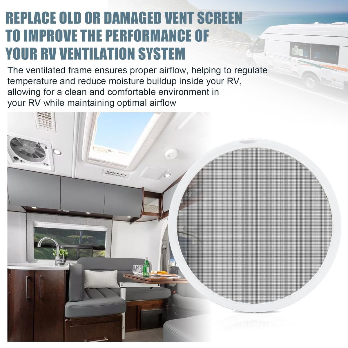 White 2PCS RV Vent Screen Roof Fan Frame Parts E624064
