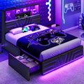 Full Size Bed Frame with 4 Drawers and Storage Headboard, Black Q2083