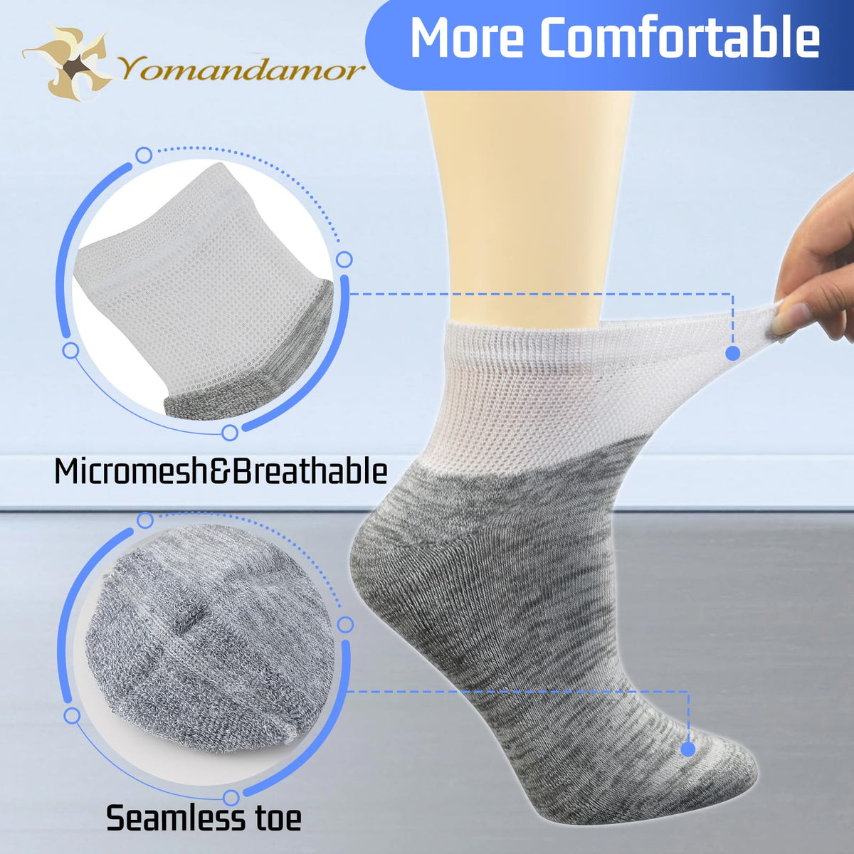6 Pairs Diabetic Ankle Socks with Non-Binding Top and Cushion Sole W8172