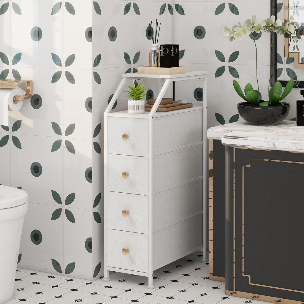 White 4 Drawers Narrow Dresser T638158