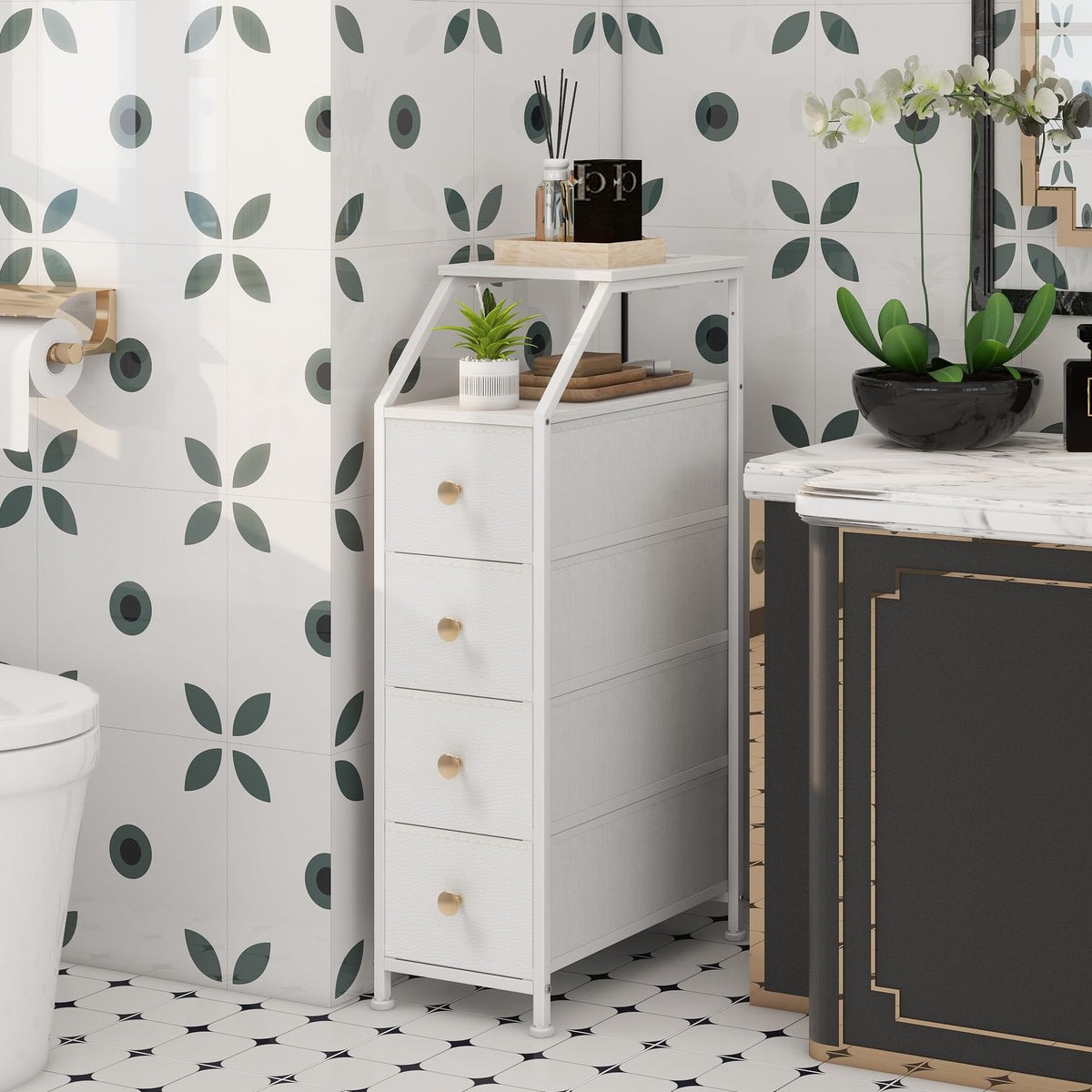 White 4 Drawers Narrow Dresser T638158