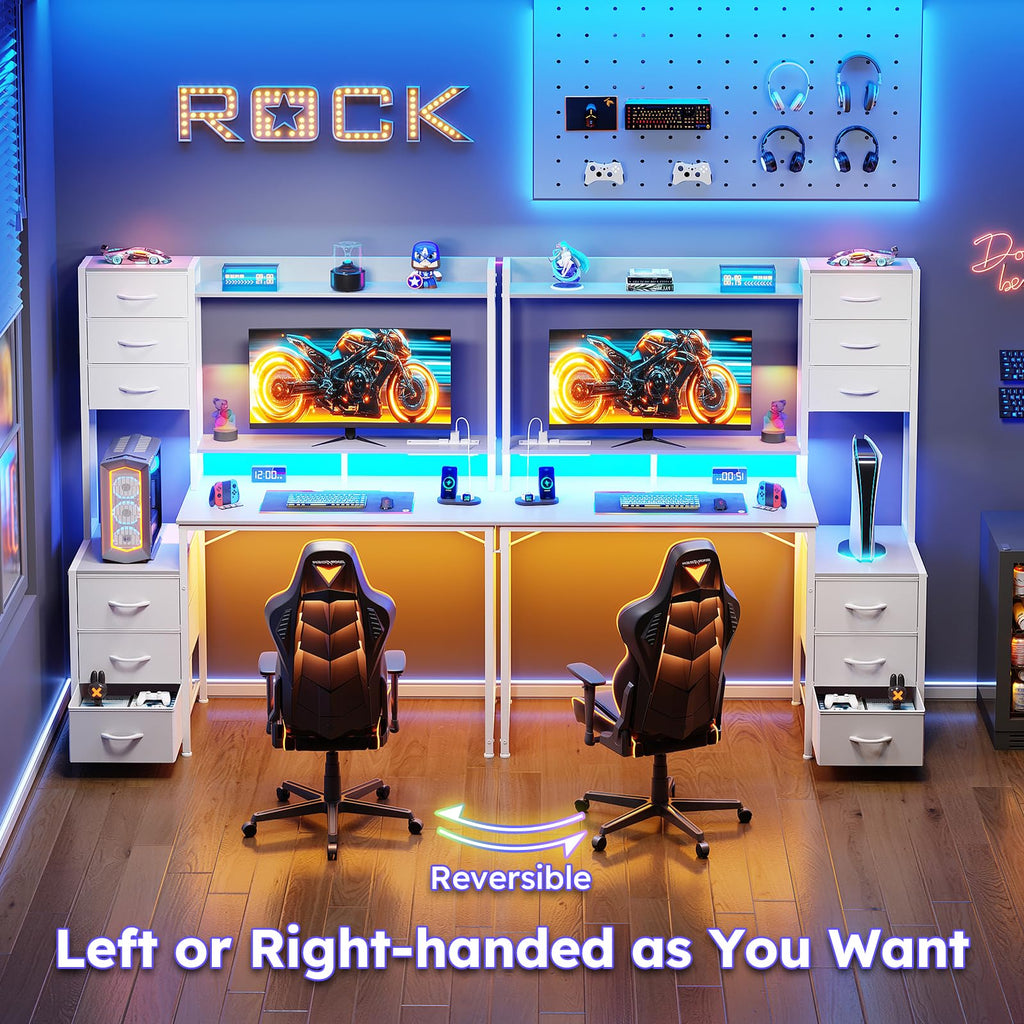 47 Inch White Computer Gaming Desk with Hutch and 6 Fabric Drawers G48989