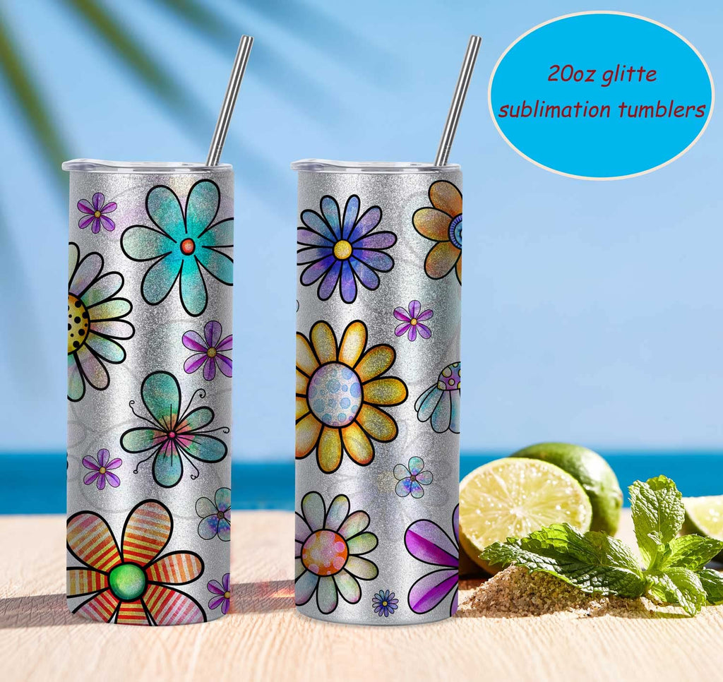 20 Oz 8 Pack Glitter Sublimation Skinny Tumblers Stainless Steel F421