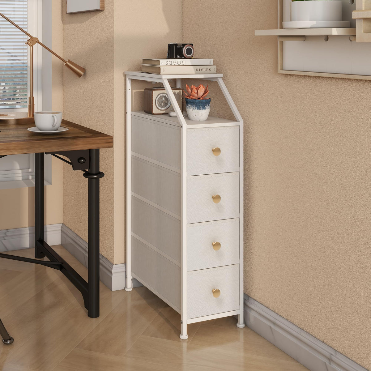 White 4 Drawers Narrow Dresser T638158