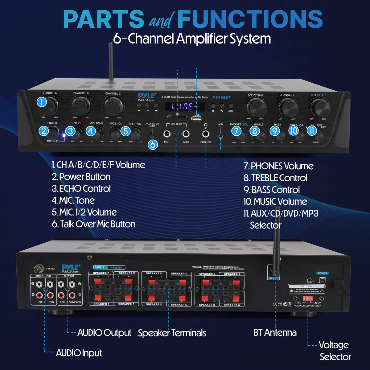 Bluetooth 6 Channel Stereo Amplifier C8348