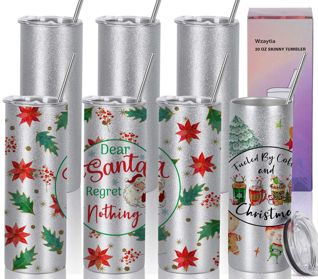 20 Oz 8 Pack Glitter Sublimation Skinny Tumblers Stainless Steel F421