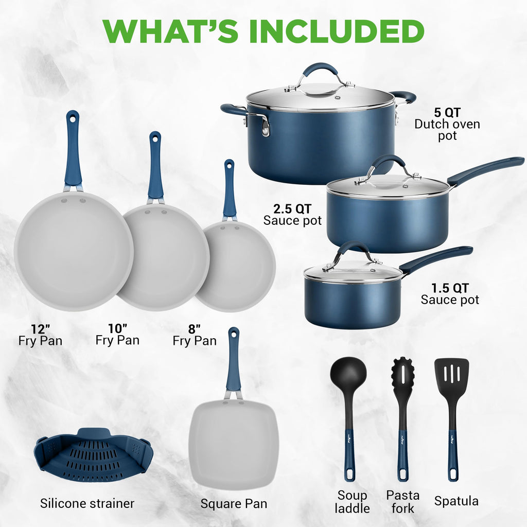 14-Piece Navy Blue Nonstick Cookware Set T17063