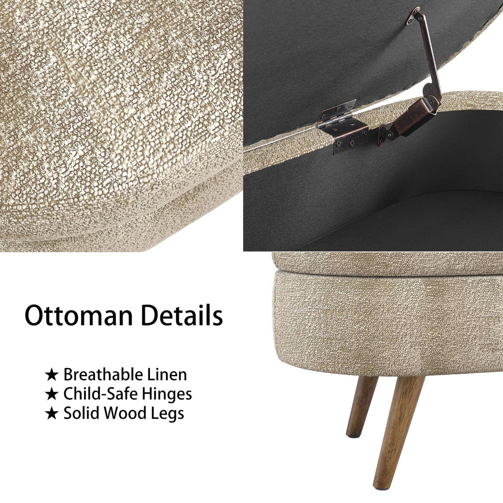 Brown Linen Storage Ottoman Bench B616
