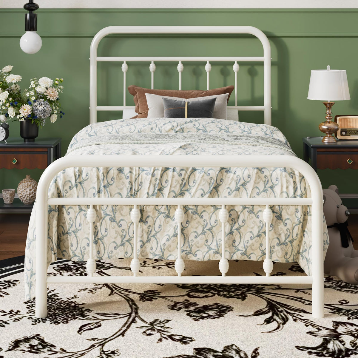 Twin Metal Bed Frame with Victorian Iron-Art Headboard G75686