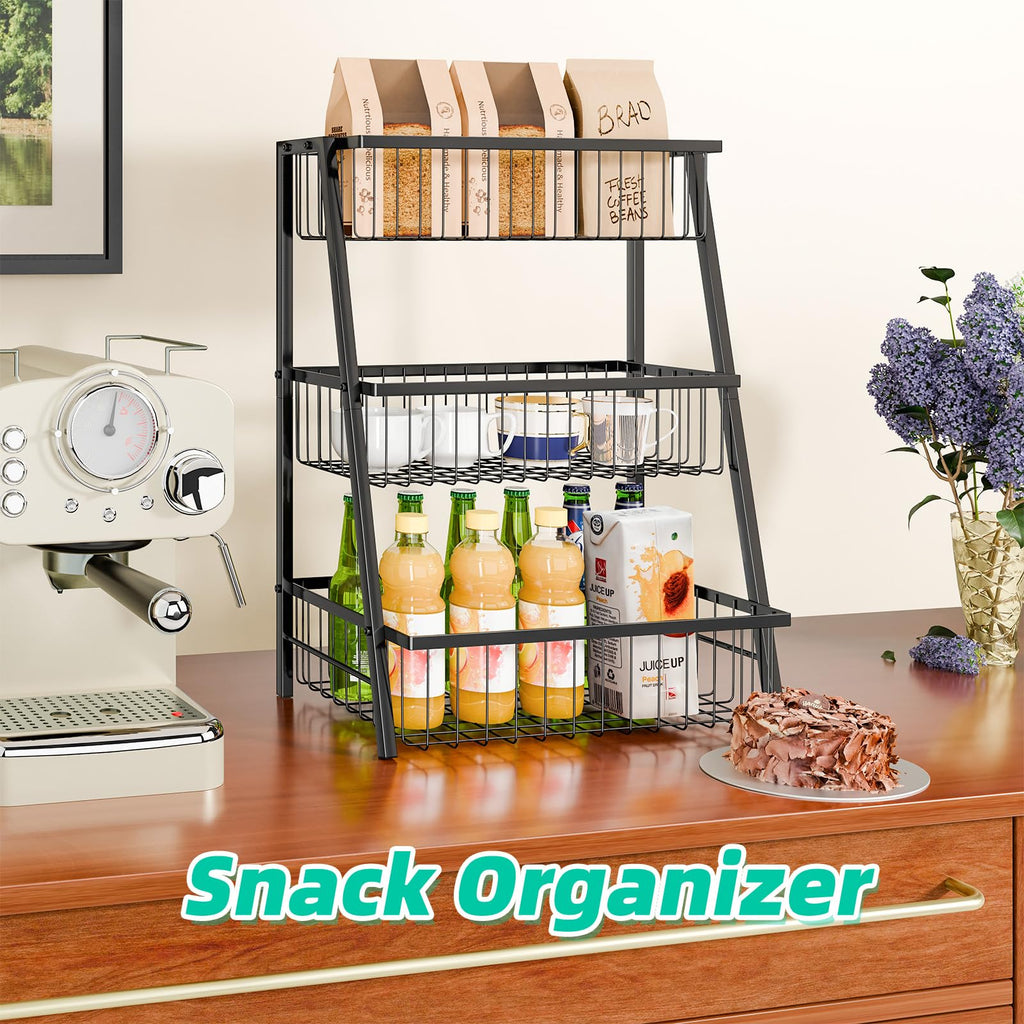 3-Tier Black Metal Wire Fruit Basket with Banana Hooks U720818