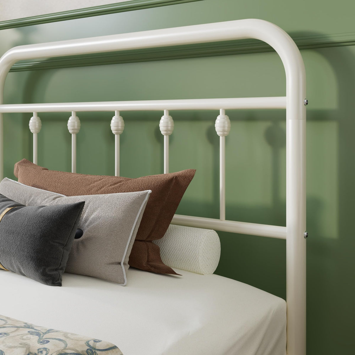 Twin Metal Bed Frame with Victorian Iron-Art Headboard G75686