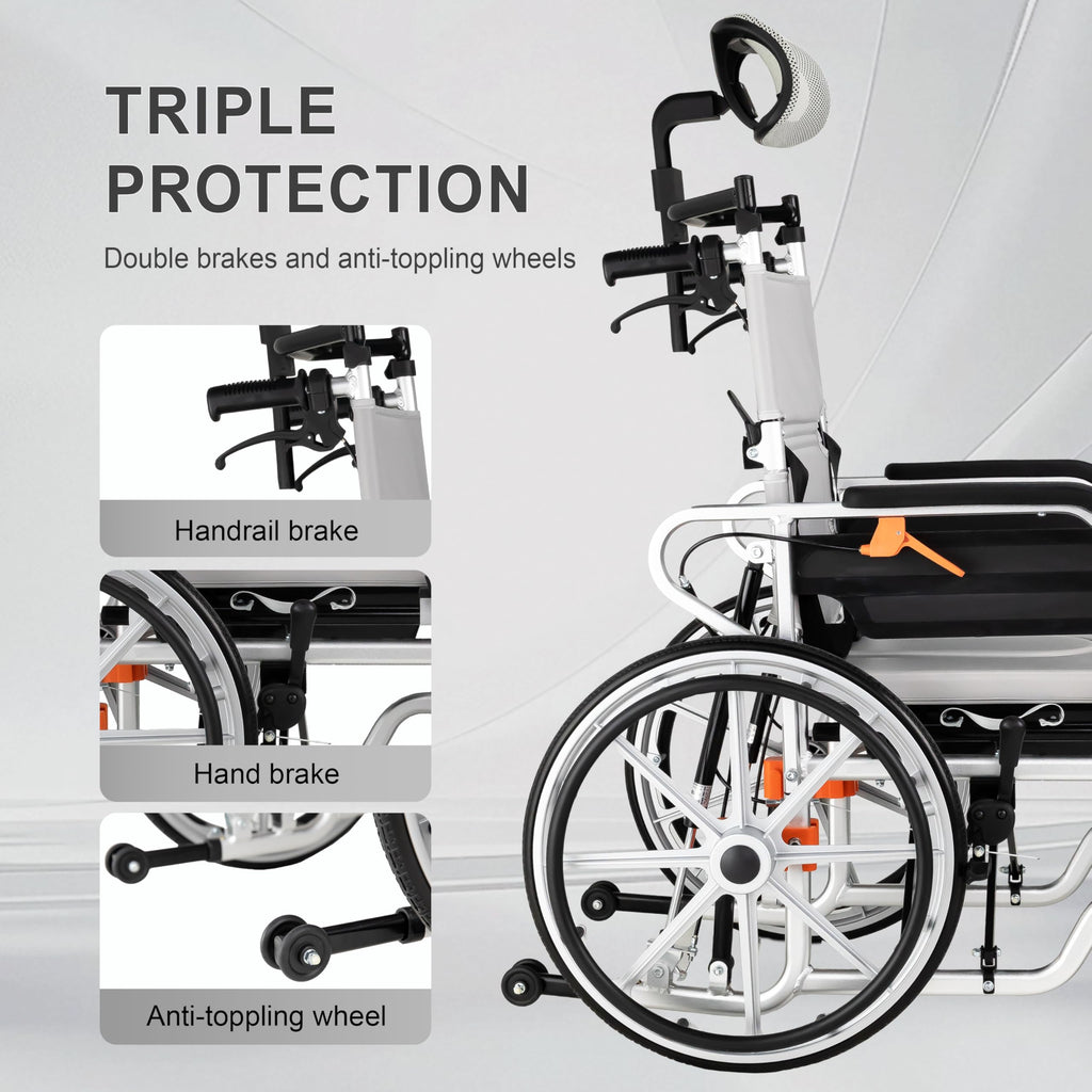 5-in-1 Reclining Wheelchair with 18.5" Wide Seat W576