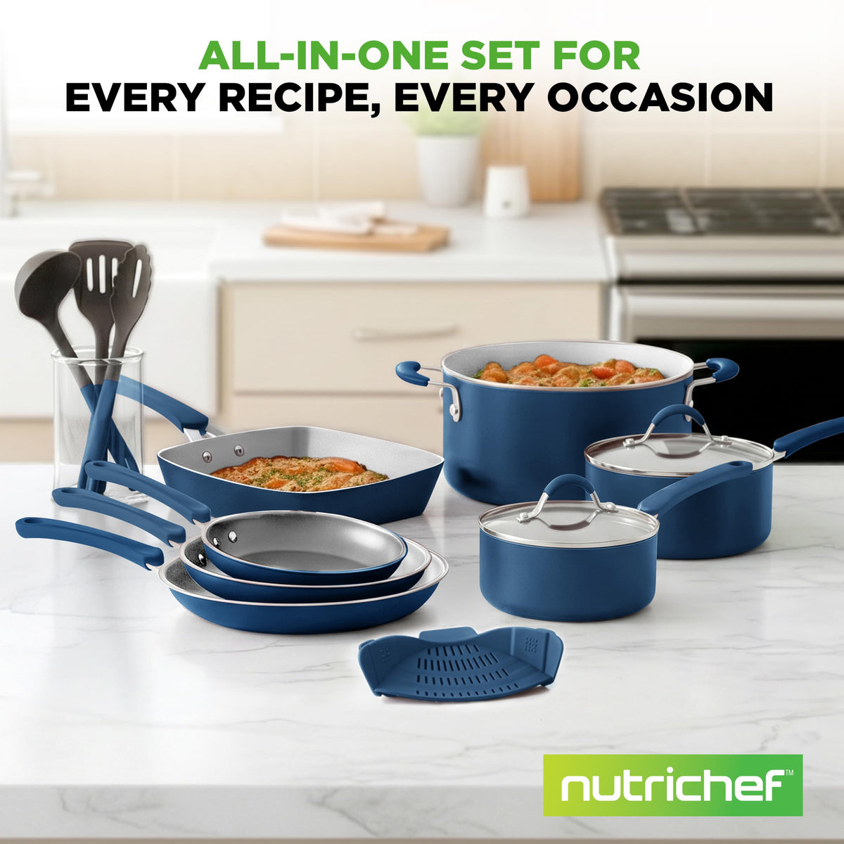 14-Piece Navy Blue Nonstick Cookware Set T17063