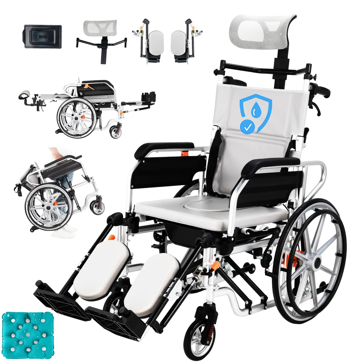 5-in-1 Reclining Wheelchair with 18.5" Wide Seat W576