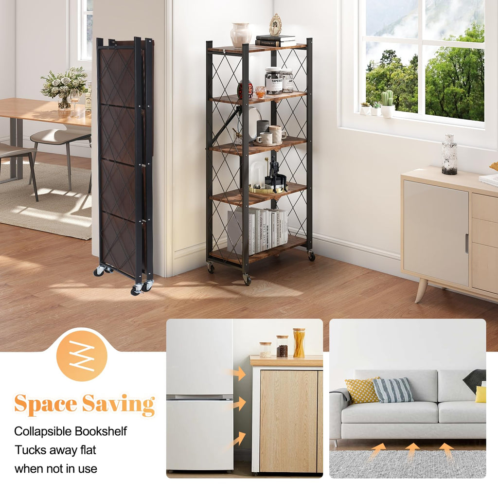5-Tier Folding Storage Shelf with Woodgrain Finish Z659