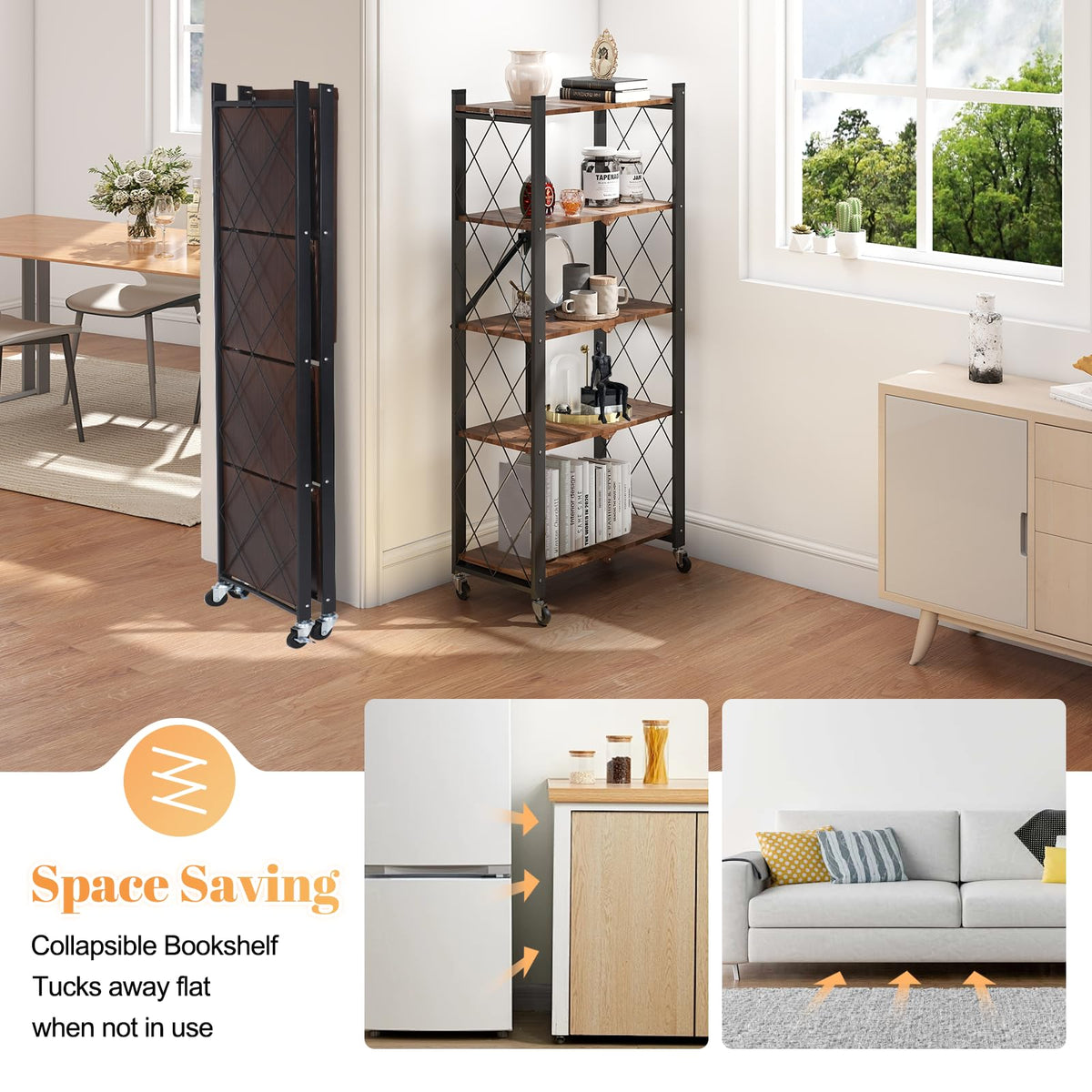 5-Tier Folding Storage Shelf with Woodgrain Finish Z659