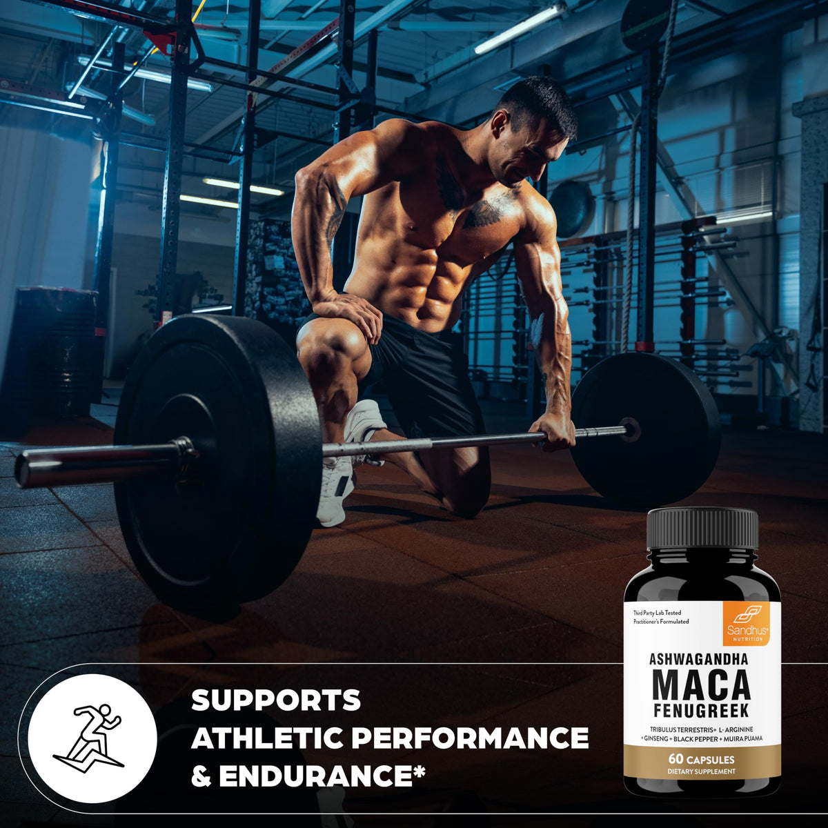 Maca Root Fenugreek Ashwagandha L-Arginine Ginseng Muira Puama Herbal Supplement 60 Capsules I582488