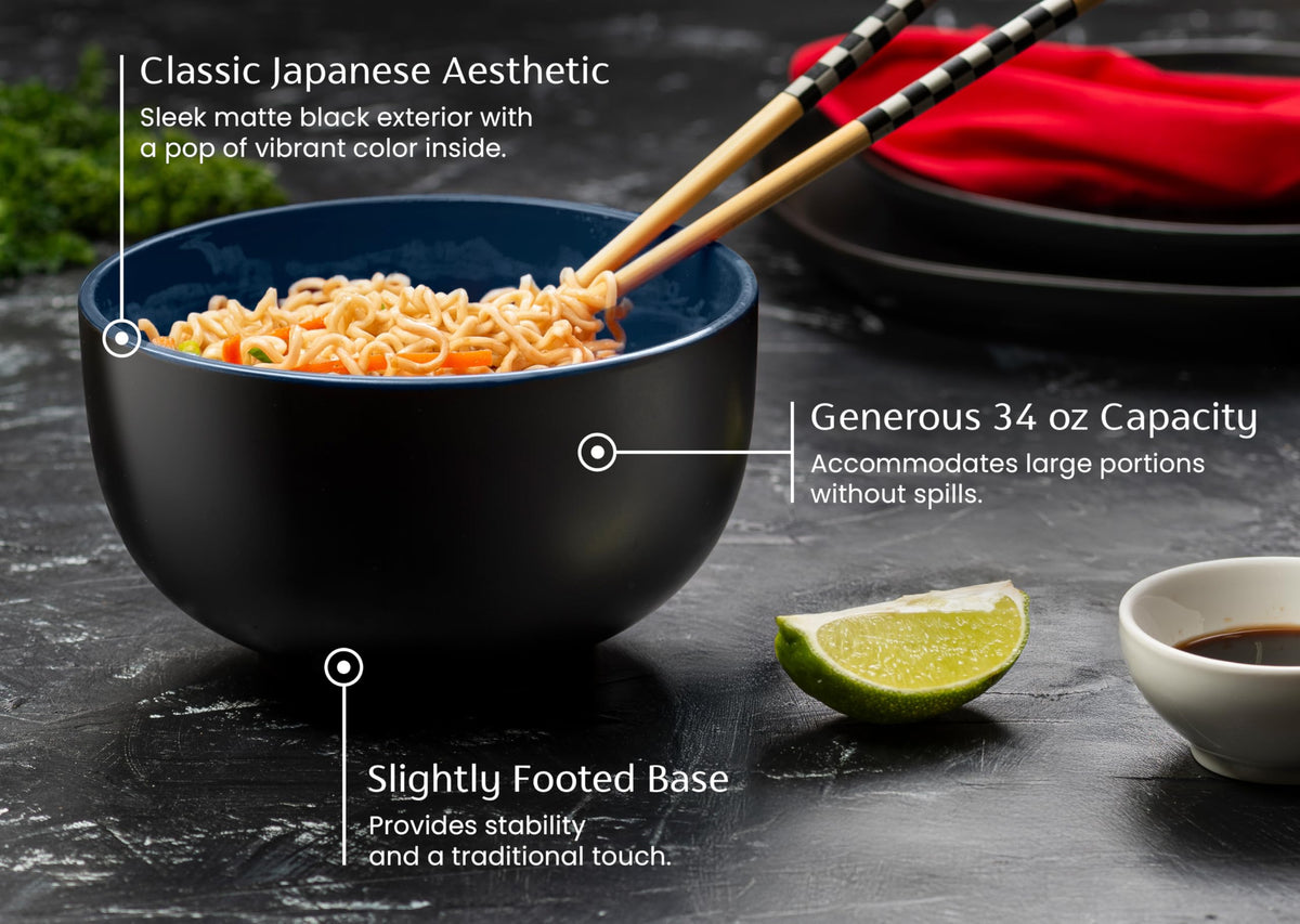 Ceramic Japanese Noodle Bowl Set, 34 oz, Set of 4 F14679