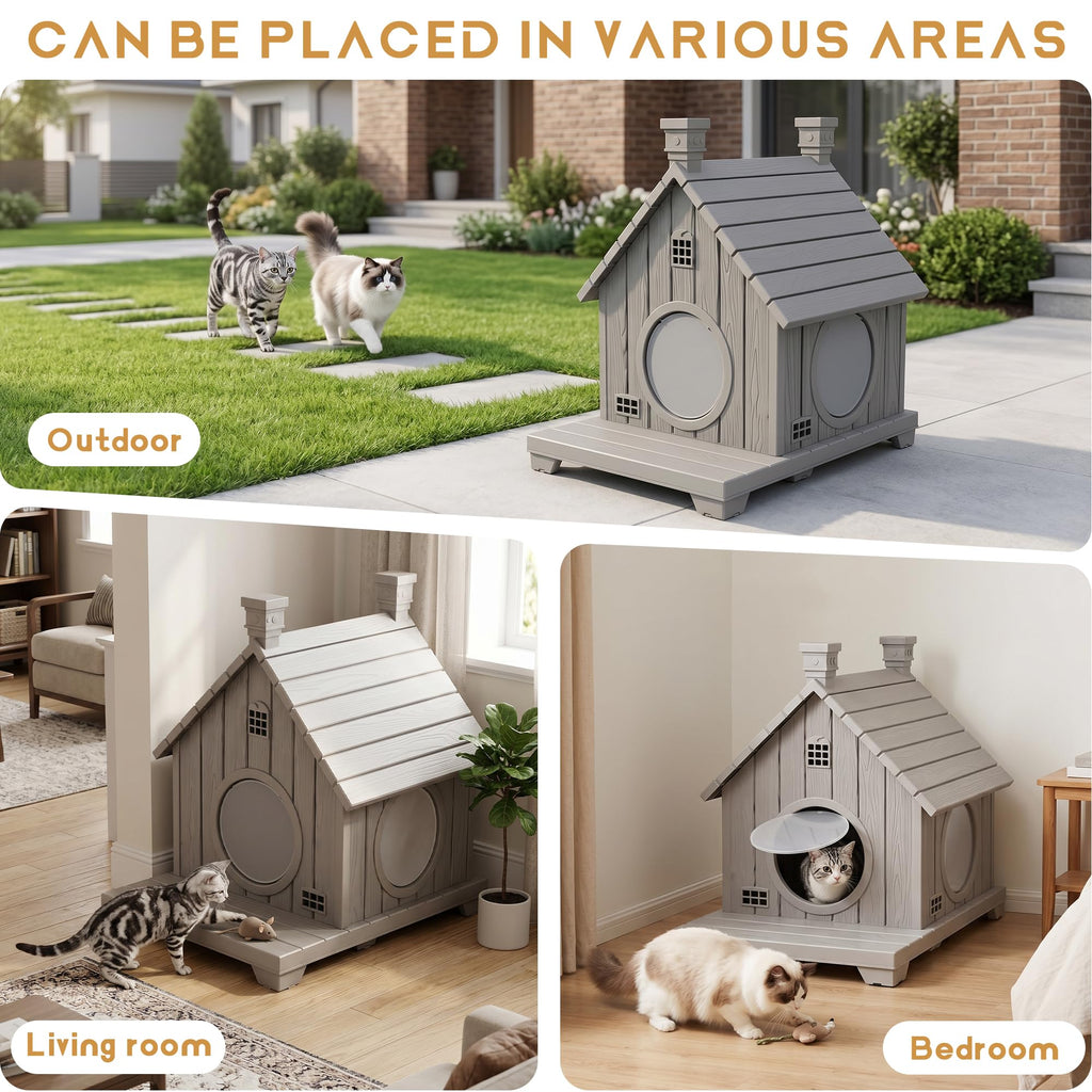 Weatherproof 1-Story Resin Cat House O9584