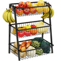 3-Tier Black Metal Wire Fruit Basket with Banana Hooks U720818