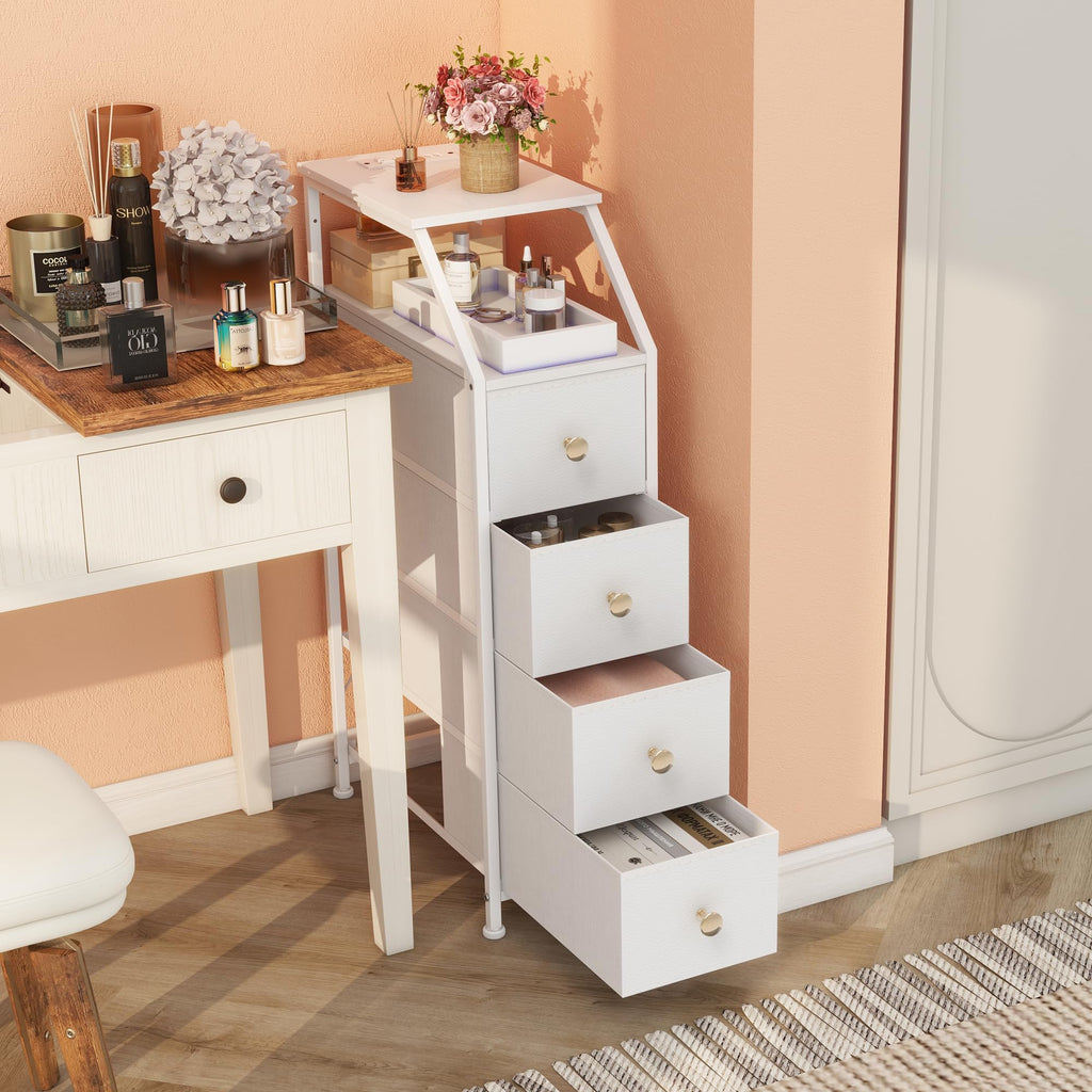 White 4 Drawers Narrow Dresser T638158