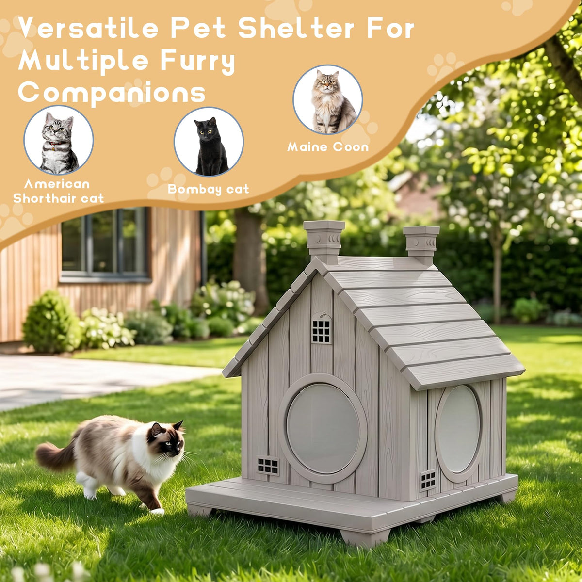 Weatherproof 1-Story Resin Cat House O9584