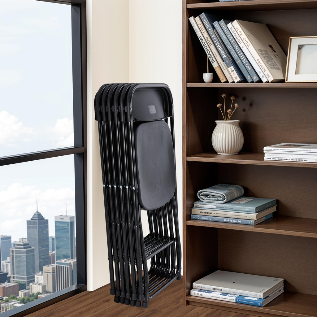 10 Pcs Black Plastic Folding Chair with Metal Frame V405