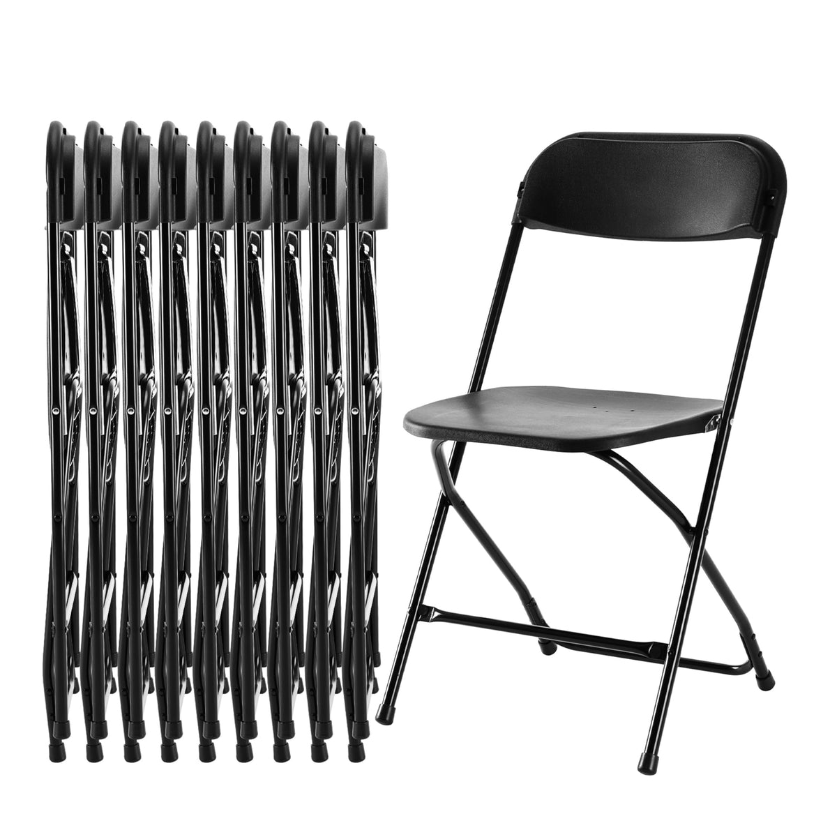 10 Pcs Black Plastic Folding Chair with Metal Frame V405