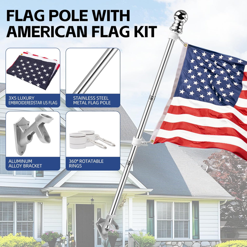 5 FT Flag Pole Kit with 3x5ft American Flag Stainless Steel A542992