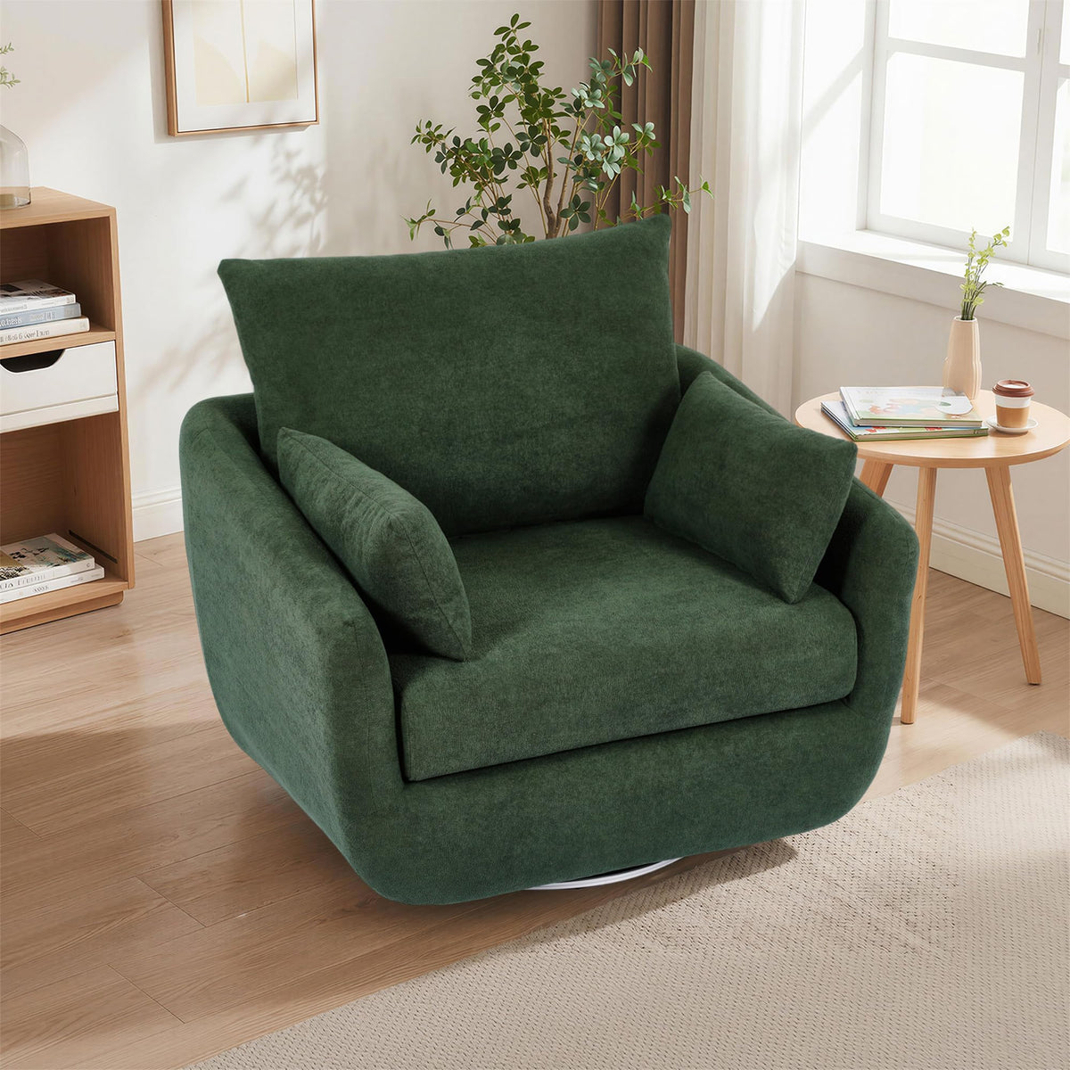 Oversized Sherpa Boucle Fabric Swivel Accent Armchair Set of 2 R738