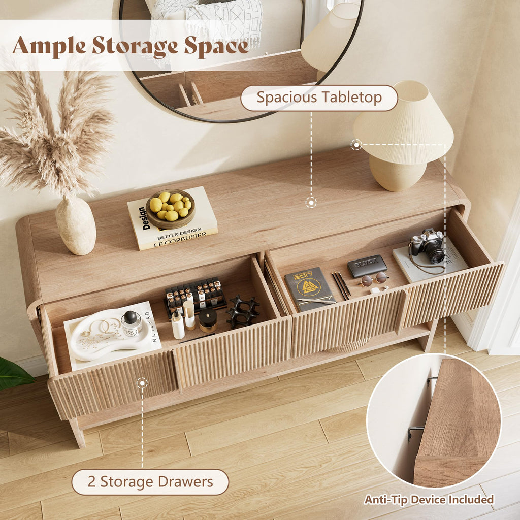 45" Fluted Console Table with 2 Drawers and Open Shelf P6997