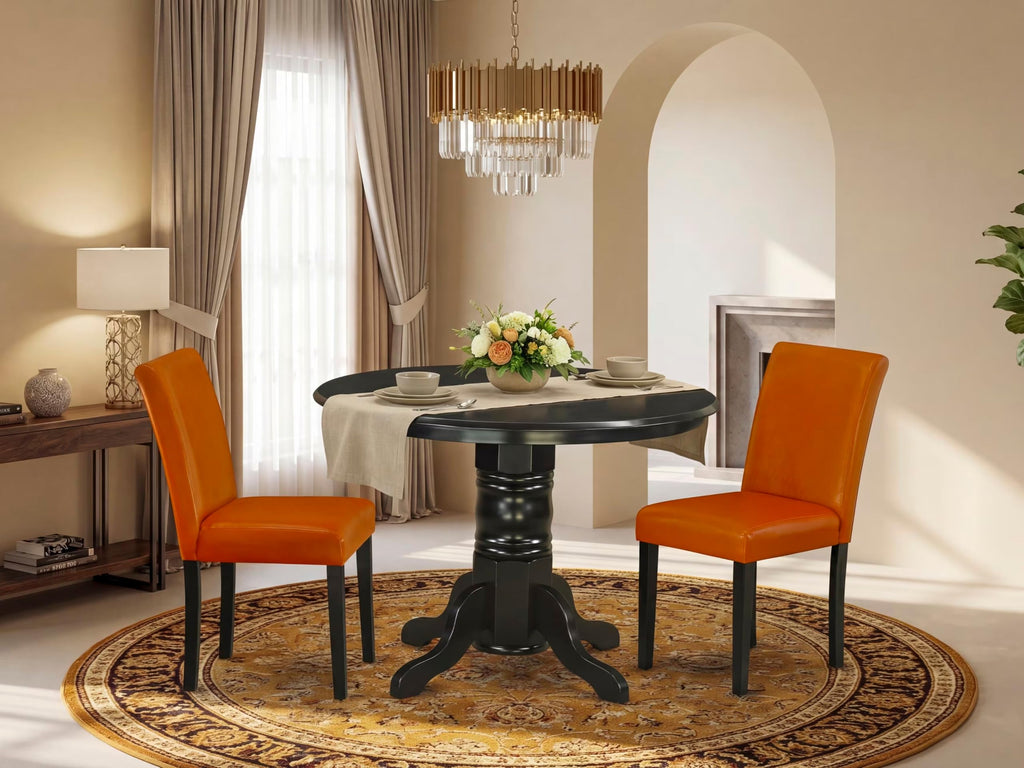 3 Piece Round Dining Table Set with 2 Faux Leather Chairs T961543
