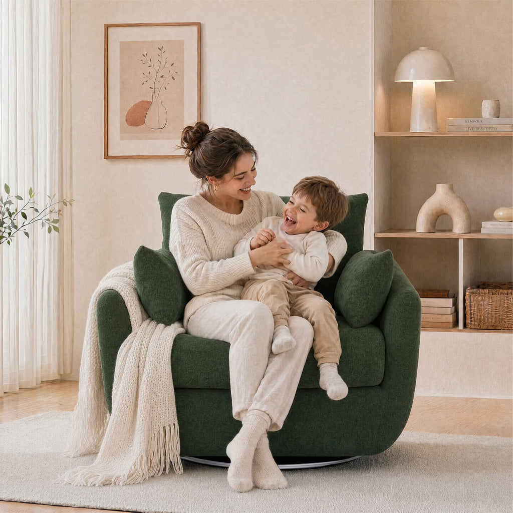 Oversized Sherpa Boucle Fabric Swivel Accent Armchair Set of 2 R738
