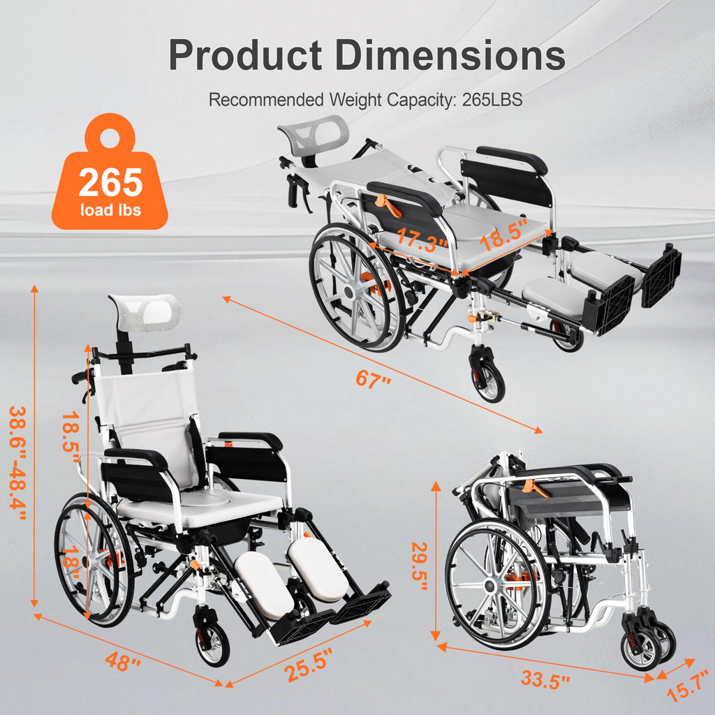5-in-1 Reclining Wheelchair with 18.5" Wide Seat W576