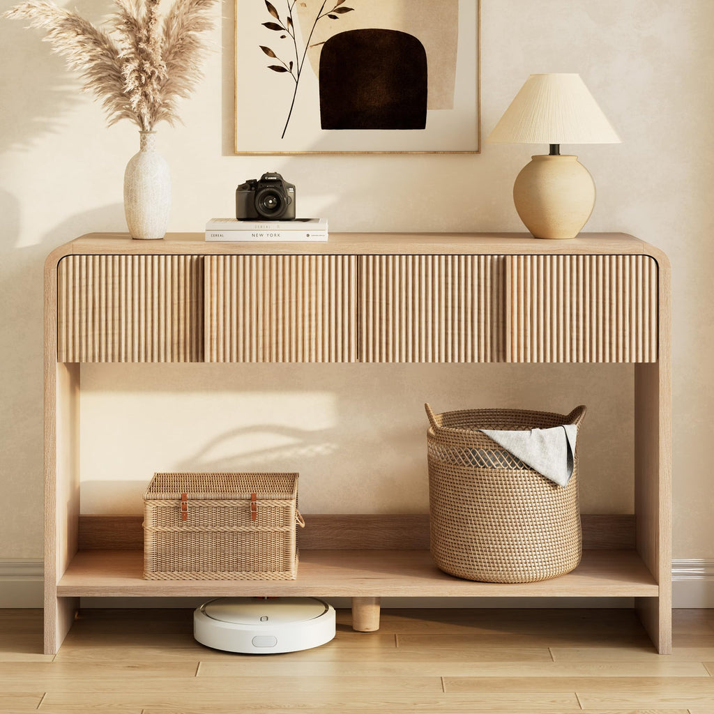 45" Fluted Console Table with 2 Drawers and Open Shelf P6997