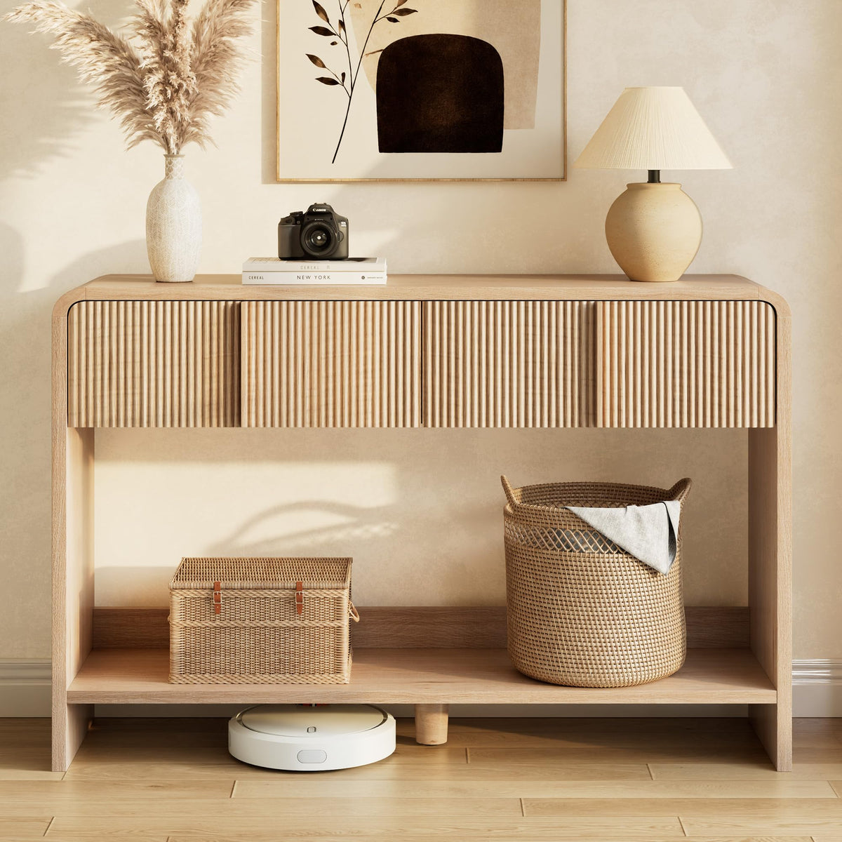 45" Fluted Console Table with 2 Drawers and Open Shelf P6997