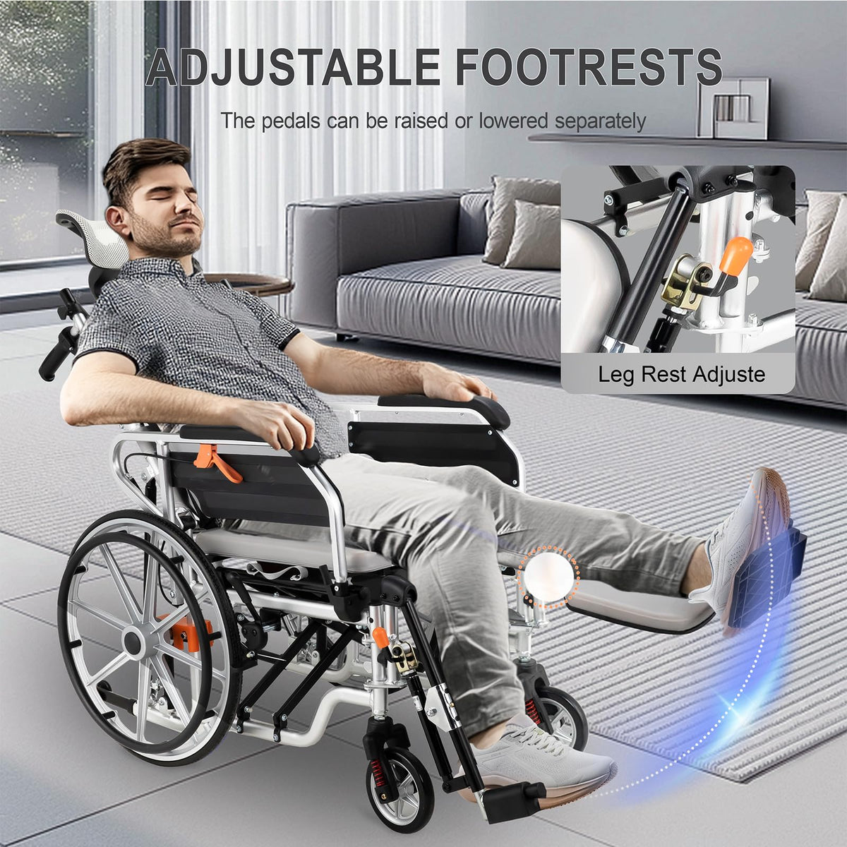 5-in-1 Reclining Wheelchair with 18.5" Wide Seat W576