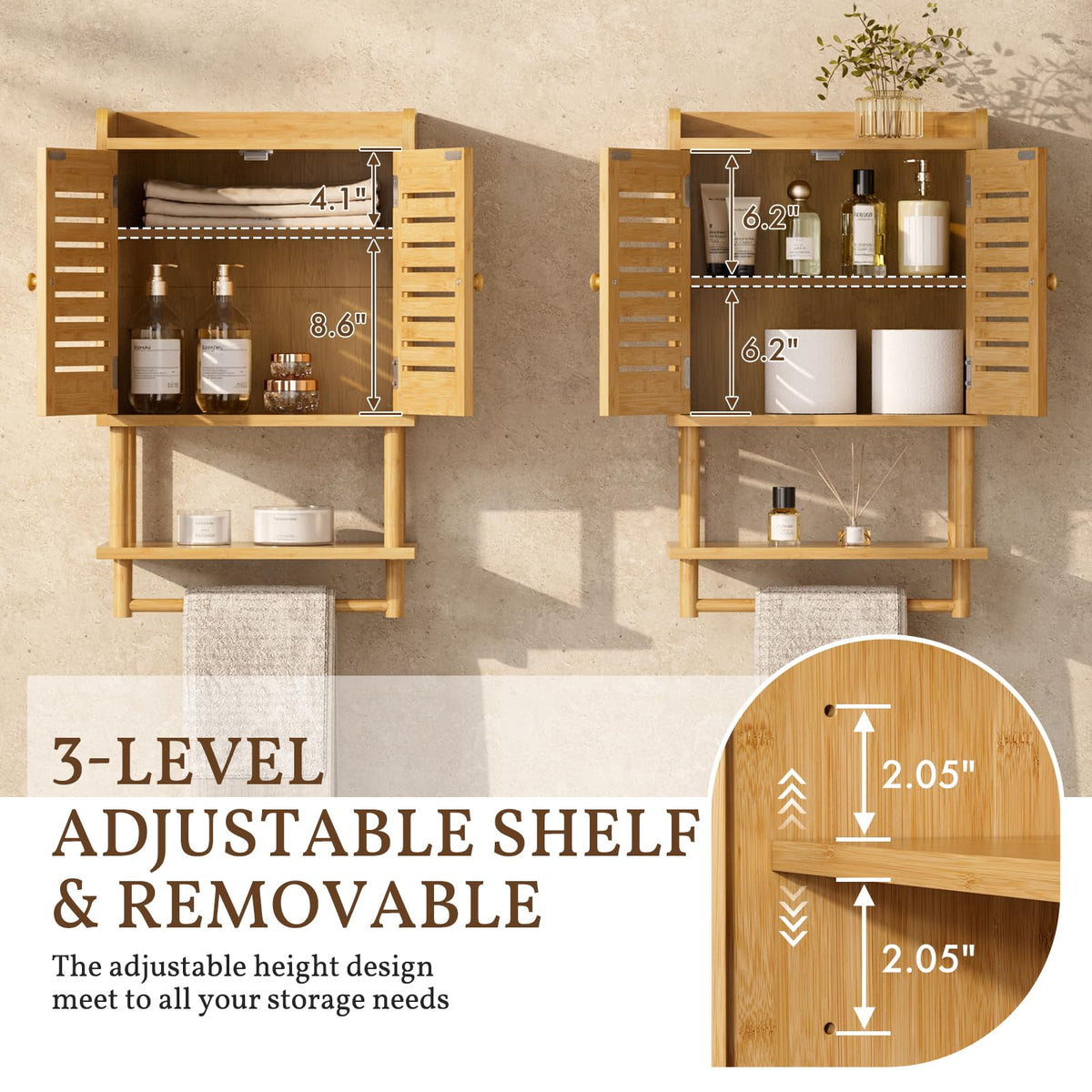 Bamboo Over The Toilet Storage Cabinet with Towel Bar S48496
