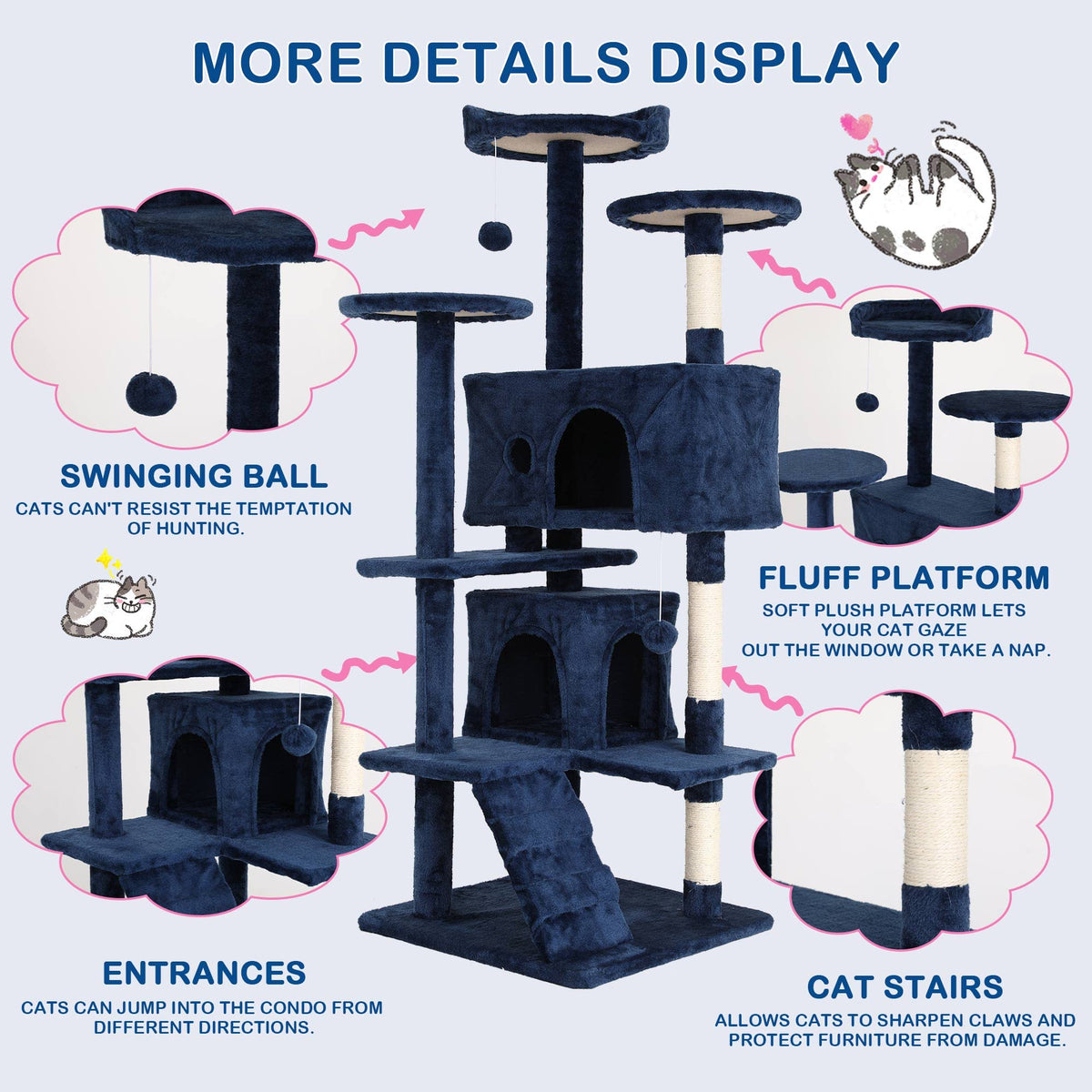 Tall Indoor Cat Condo Tower with Scratching Post E797
