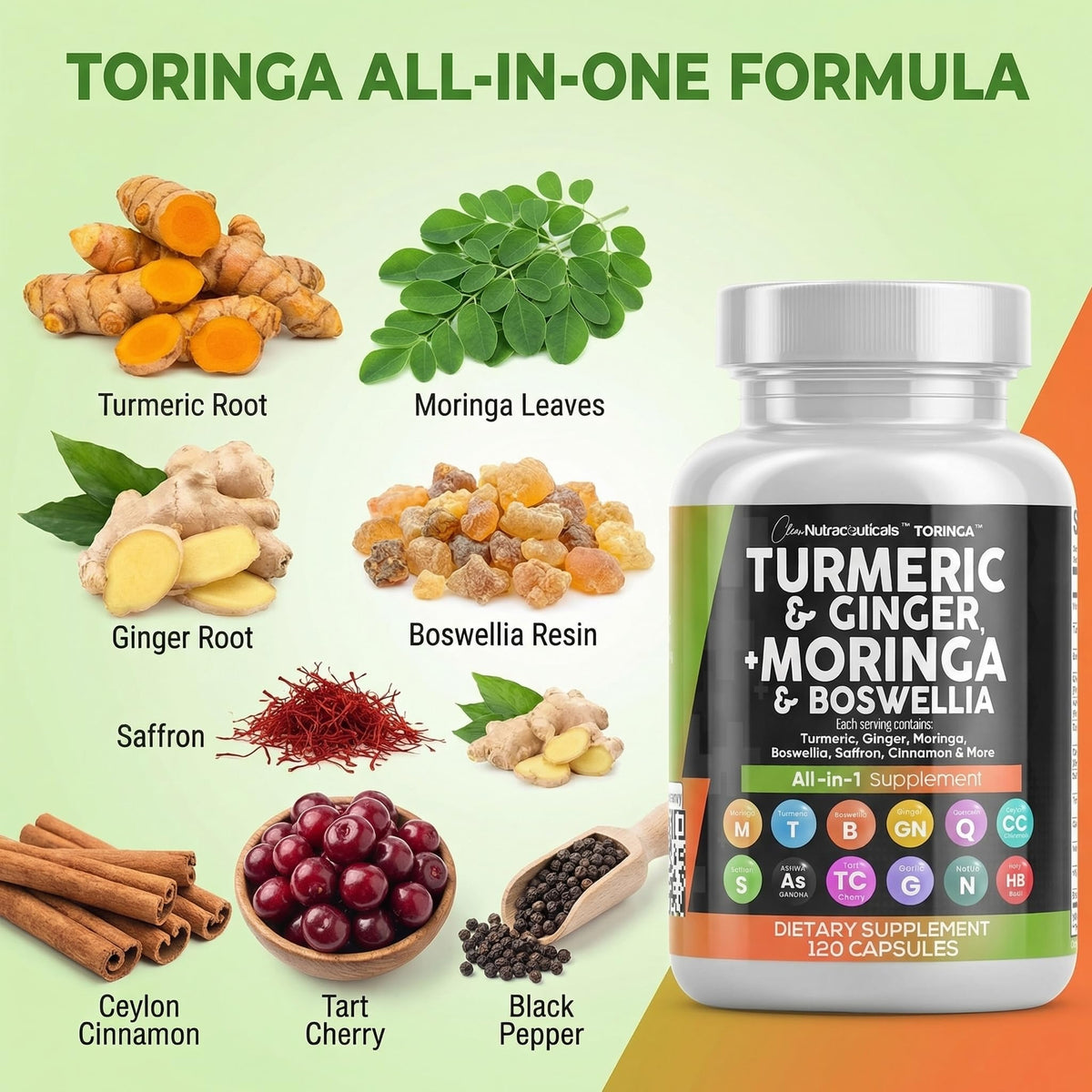 Turmeric Moringa Ginger Boswellia Saffron Supplement O7452