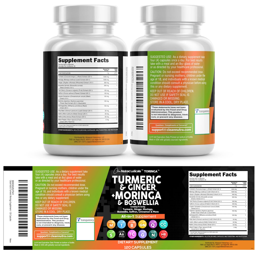 Turmeric Moringa Ginger Boswellia Saffron Supplement O7452