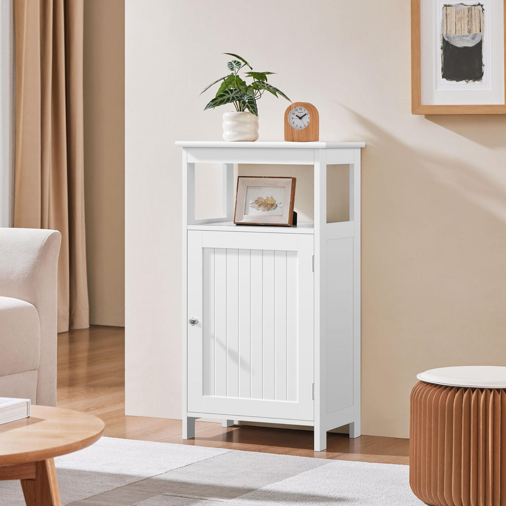 White Bathroom Storage Cabinet with Door & Open Shelf J968