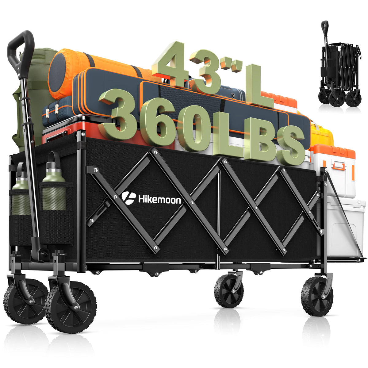43'' Extra Long Folding Wagon with Extended Tailgate, Black B31139