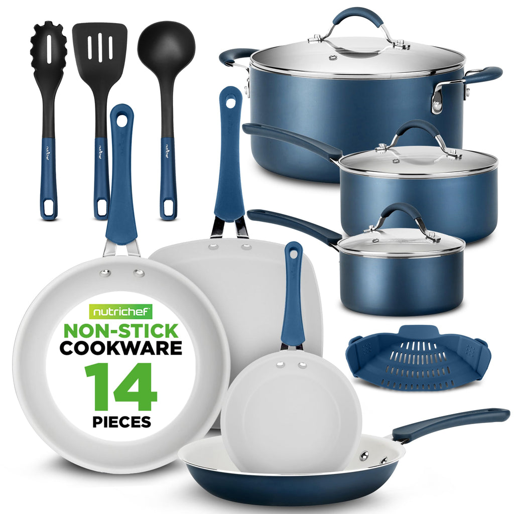 14-Piece Navy Blue Nonstick Cookware Set T17063
