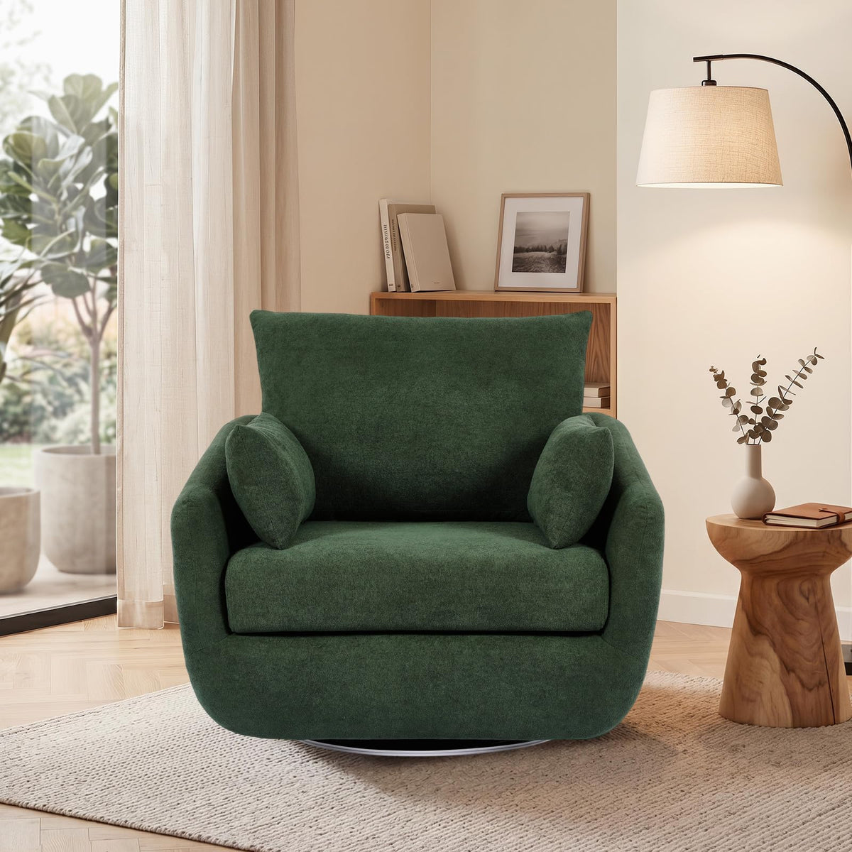 Oversized Sherpa Boucle Fabric Swivel Accent Armchair Set of 2 R738