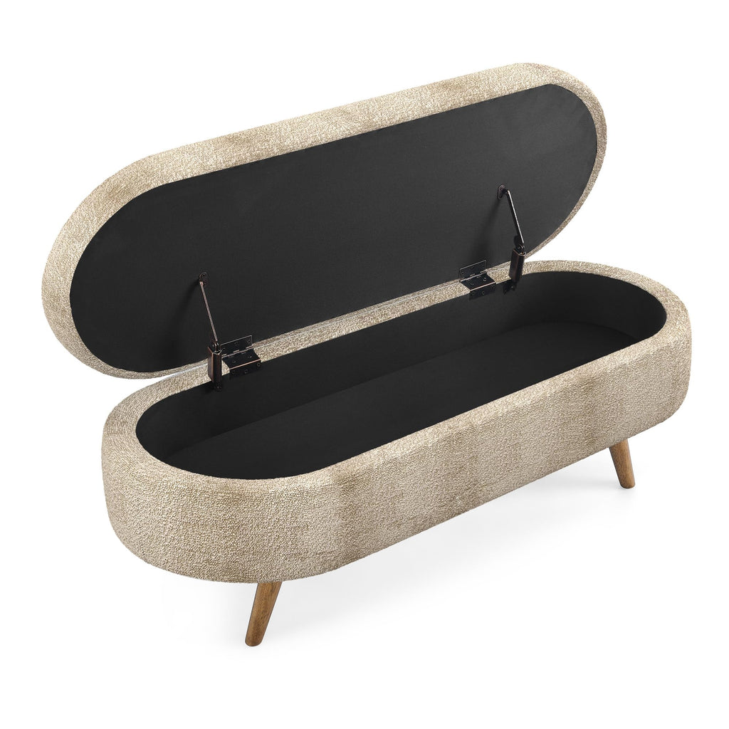 Brown Linen Storage Ottoman Bench B616