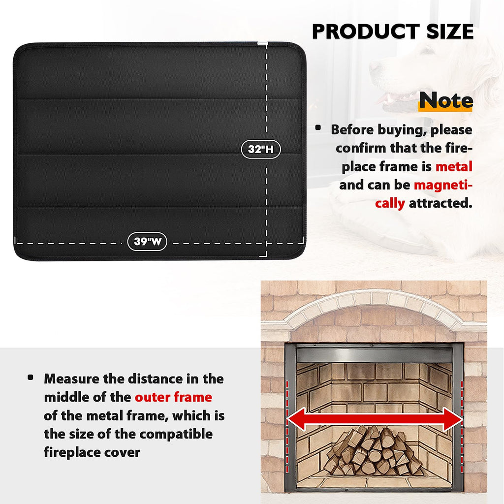 Black Magnetic Fireplace Cover S4883