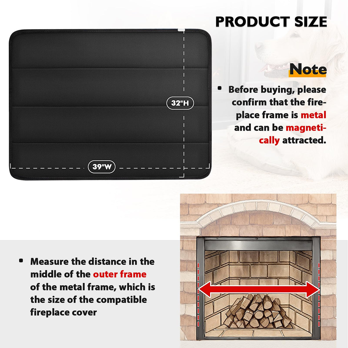 Black Magnetic Fireplace Cover S4883