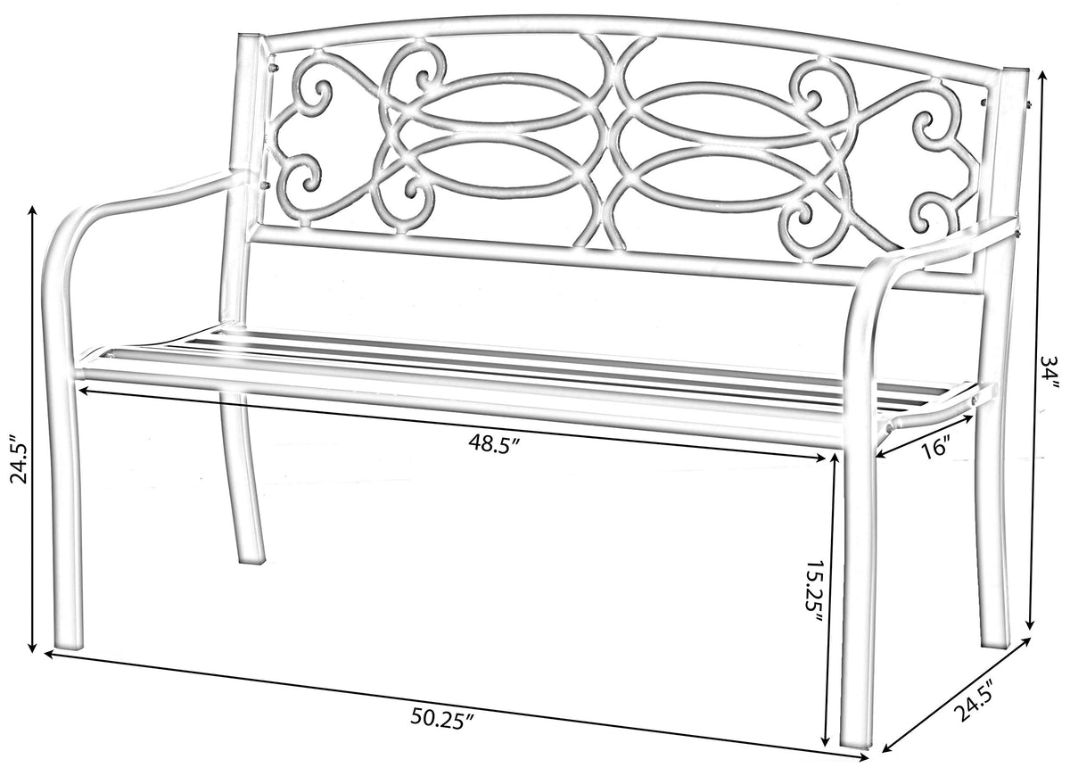 Steel Outdoor Patio Garden Bench with Cast Iron Backrest C467
