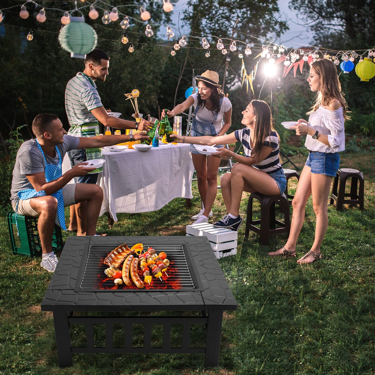 32” Metal Square Wood Burning Fire Pit M334616